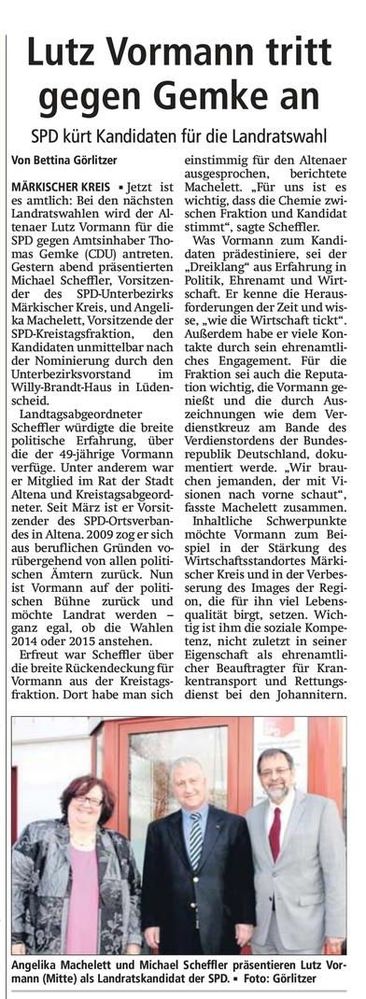 Quelle: Lüdenscheider Nachrichten 3. Mai 2013